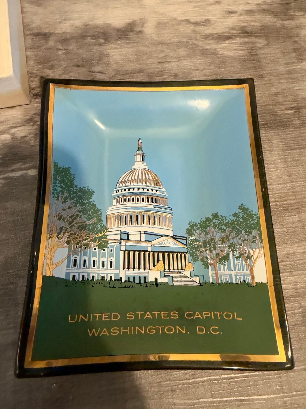 Vintage 1960s Houze Art Glass US Capitol Washington DC Souvenir Tray Box Pouch